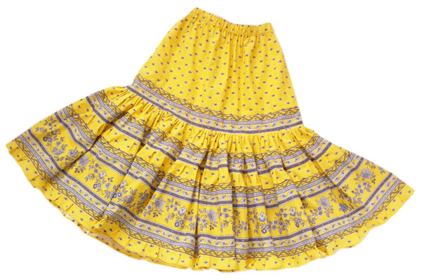 Provence tiered skirt, long (Mireille_feuille. yellow) - Click Image to Close